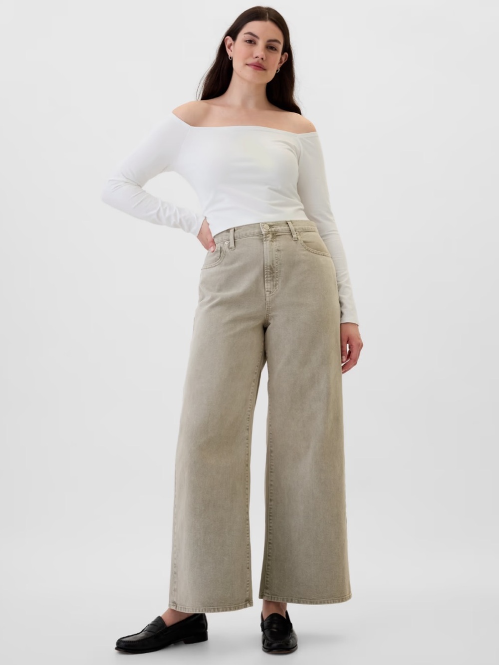 Gap High Rise Wide Leg Jeans, Baggy, Grey, Size 14